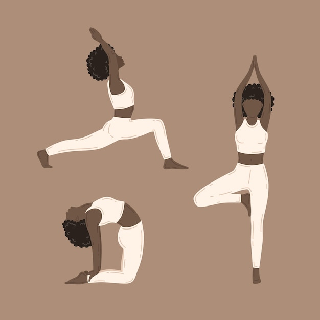 Mulheres jovens magras fazendo exercícios de ioga. Coleção de ilustrações vetoriais