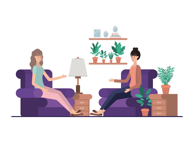 mulheres jovens no personagem de avatar de sala de visitas