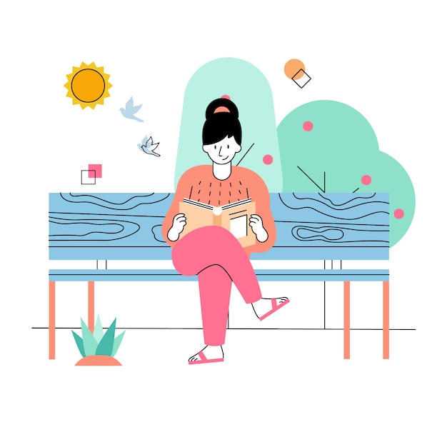 Mulheres leem livros no parque na primavera