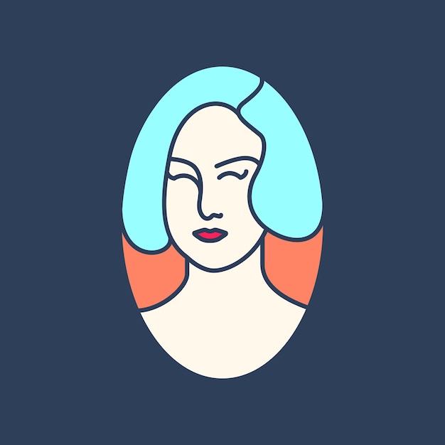 Mulheres lindas lábios vermelhos cabelo curto sorriso bonito tratamento de cuidados com a pele retrato colorido personagem mascote moderno desenho animado logotipo design ícone vetor ilustração