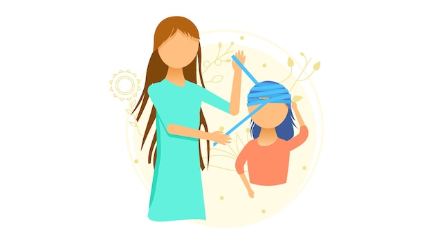 Mulheres menina bandagens a cabeça da criança ajuda primeiros socorros pessoas caráter conceito