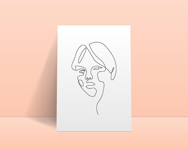 Mulheres minimalistas de linha abstrata moderna enfrentam artes para cartão postal de decoração de parede ou design de capa de brochura modelo de capa realista rosto de mulher uma linha de design de ilustrações vetoriais