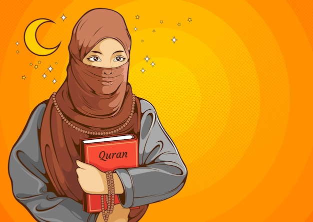 Mulheres muçulmanas, mulheres islâmicas usando hijab e seguram a escritura.