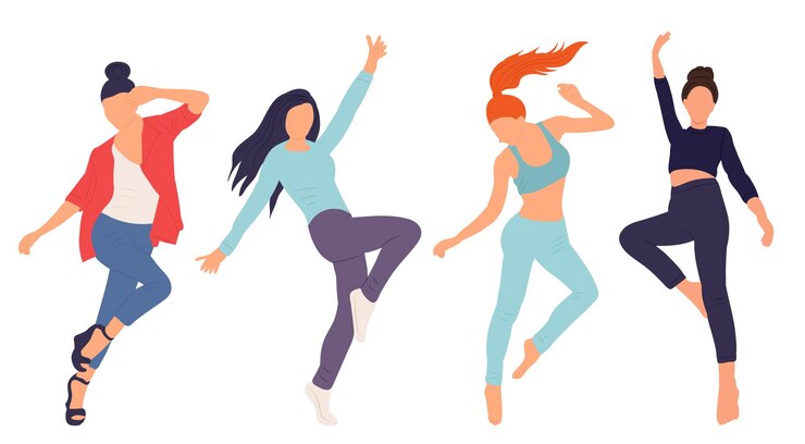 Vetor mulheres pulando em um fundo branco em um vetor isolado de estilo simples