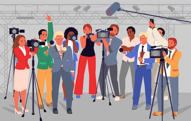 Multidão de jornalistas e repórteres ilustração vetorial