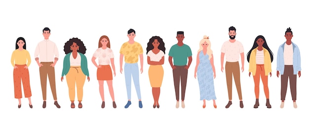 Multidão de pessoas diferentes de diferentes raças, tipos de corpo. diversidade social das pessoas