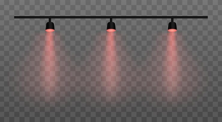 Vetor multilight vermelho triplos spotlights iluminação de teto feixes focados iluminação moderna design de interiores configuração de palco brilho decoração luminária elétrica iluminação de evento equipamento de estúdio