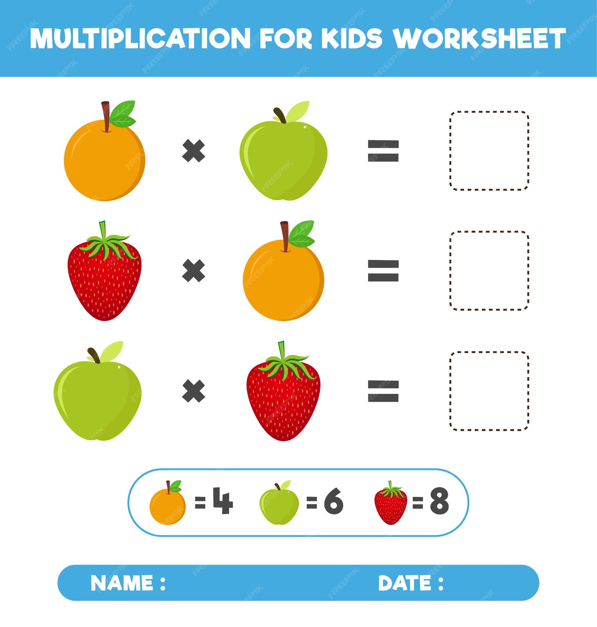 planilha para crianças da escola. jogo de matemática com frutas para  crianças, nível fácil, jogo de