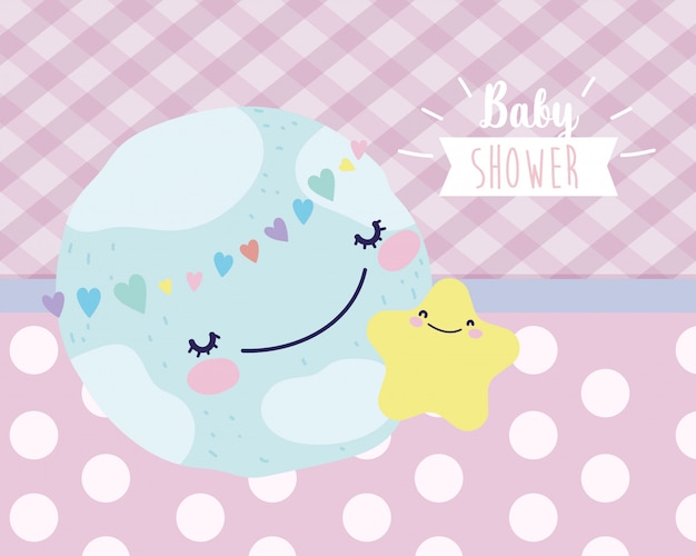 Mundo bonito do chuveiro de bebê com decoração de estrelas e corações