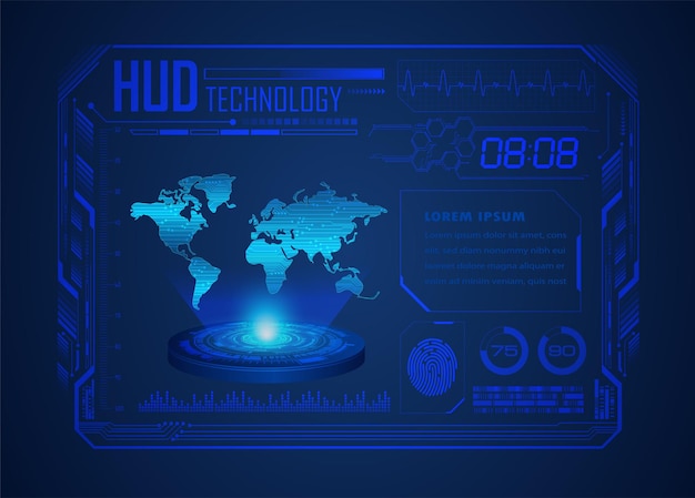 Mundo placa de circuito binário tecnologia futura azul hud conceito de segurança cibernética fundo