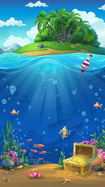 Mundo submarino com formato móvel da ilha