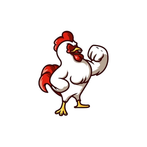Músculo forte mascote de frango