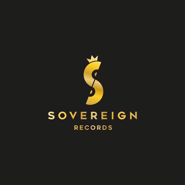 Music logo letter s crown records gold luxury creative design vector illustration