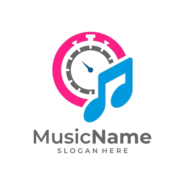 Music time logo vector icon ilustração time music logo design template