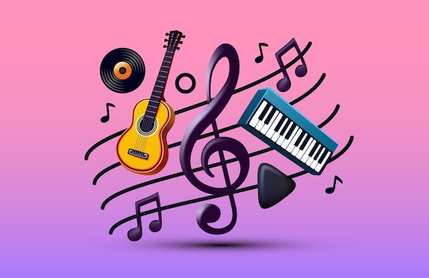 Música de colagem de chave de aguda de piano de música de guitarra de músico de ilustração vetorial