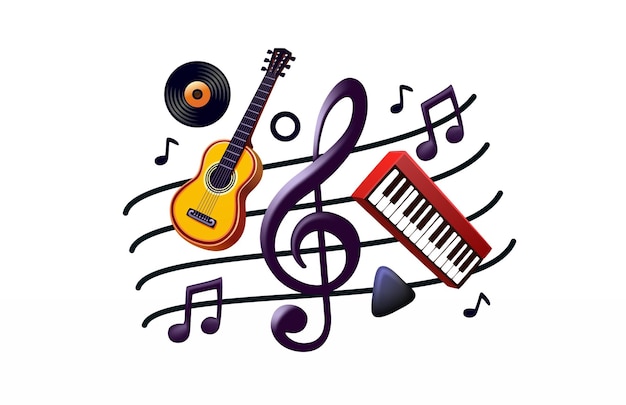 Música de colagem de chave de aguda de piano de música de guitarra de músico de ilustração vetorial
