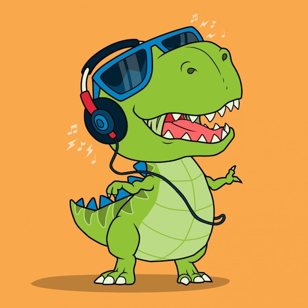 Música de dinossauro legal com fones de ouvido.