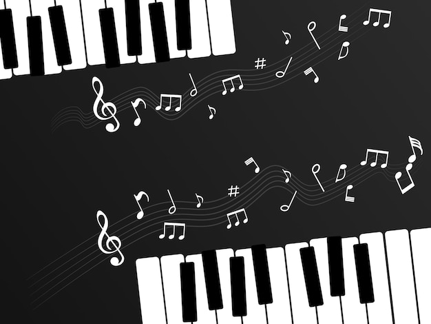 Vetor música de fundo preto com piano e notas musicais