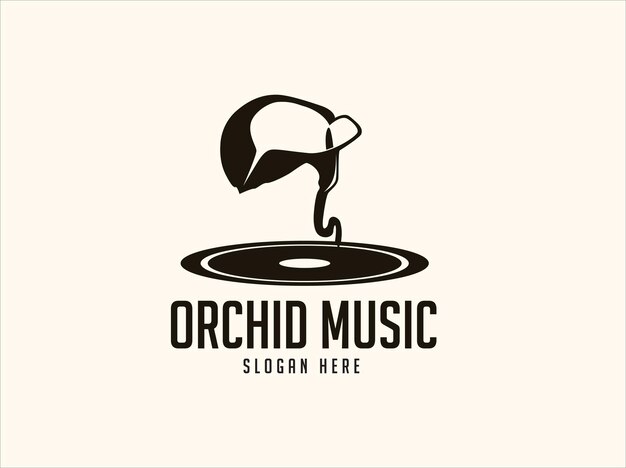 Música de orquídea com design de logotipo de instrumento de disco