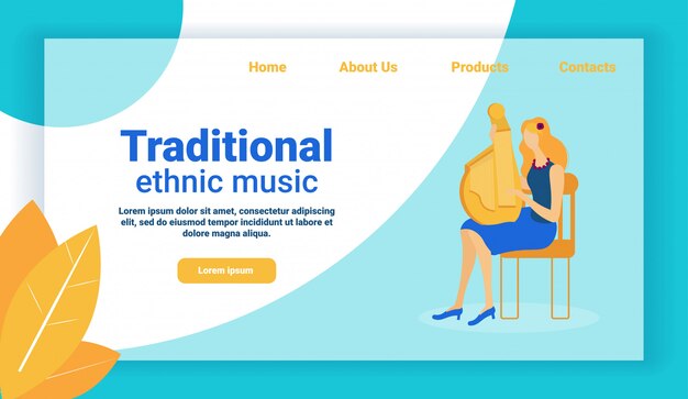 Música étnica tradicional web design, menina tocando.