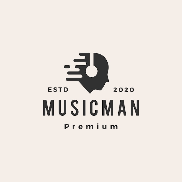 Música homem fone de ouvido hipster logotipo vintage icon ilustração