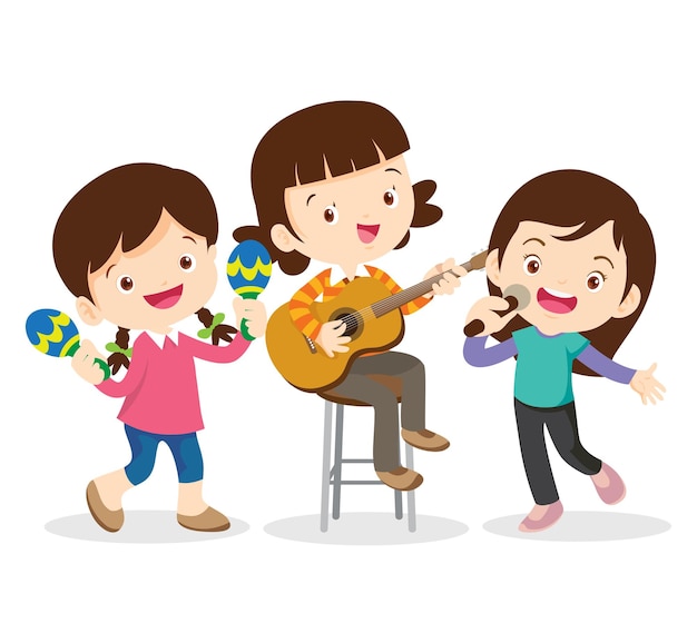 Vetor música kidsplay conceito musical de música, criança da escola, músico, várias ações tocando música