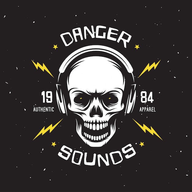 Música rock vintage relacionados a gráficos de t-shirt. sons de perigo. vestuário autêntico