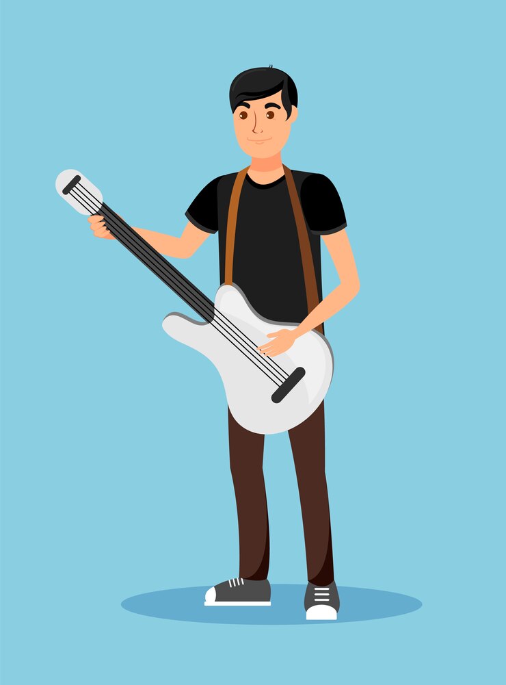 Vetor músico de rua tocando o personagem de desenho animado de guitarra