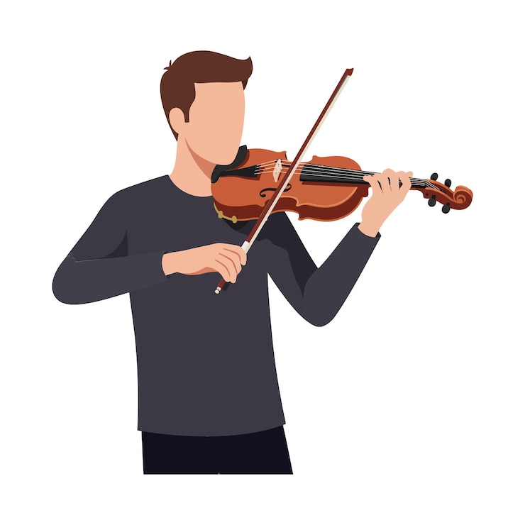 Vetor músico masculino tocando violino em uma arte vetorial de design plano minimalista