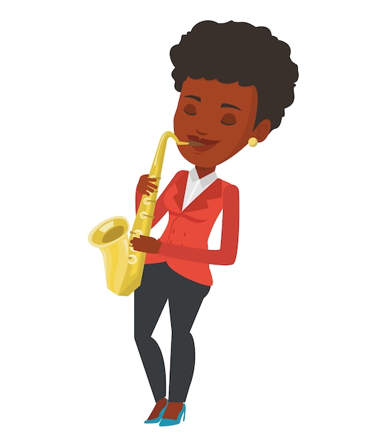 Músico tocando na ilustração vetorial de saxofone.