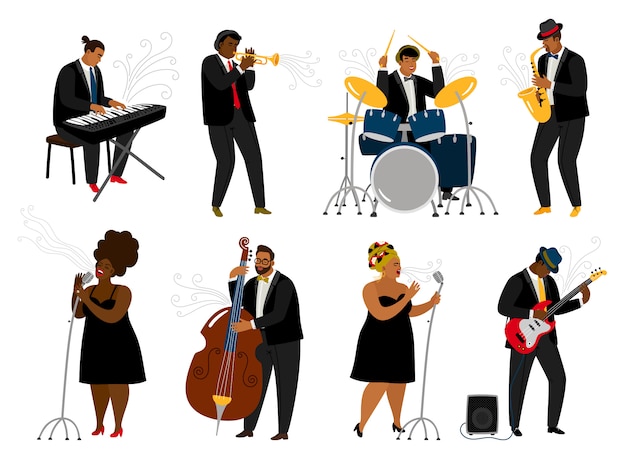 Músicos de banda de jazz dos desenhos animados