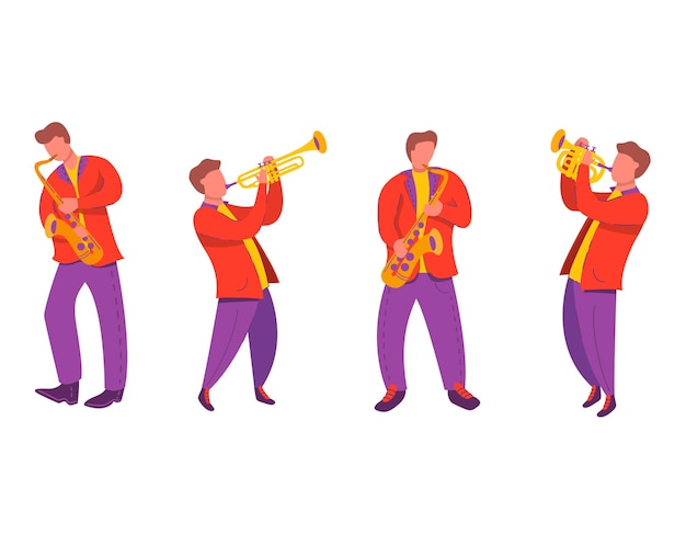 Músicos de quarteto de jazz com trompete de saxofoneorquestra musical