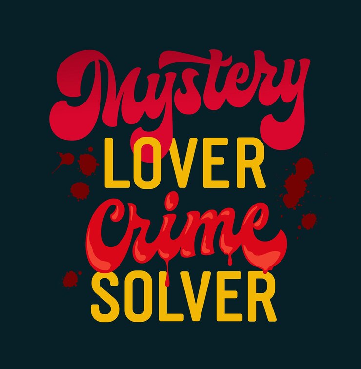 Vetor mystery lover crime solver divertida tipografia dinâmica com elementos escuros