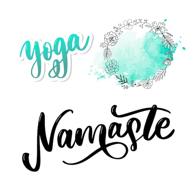 Vetor namaste letras saudação indiana, olá em hindi mão com letras desenho caligráfico. tipografia inspirada.