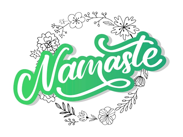 Namaste lettering saudação indiana olá em hindi t camisa mão lettering design caligráfico tipografia de vetor inspirador