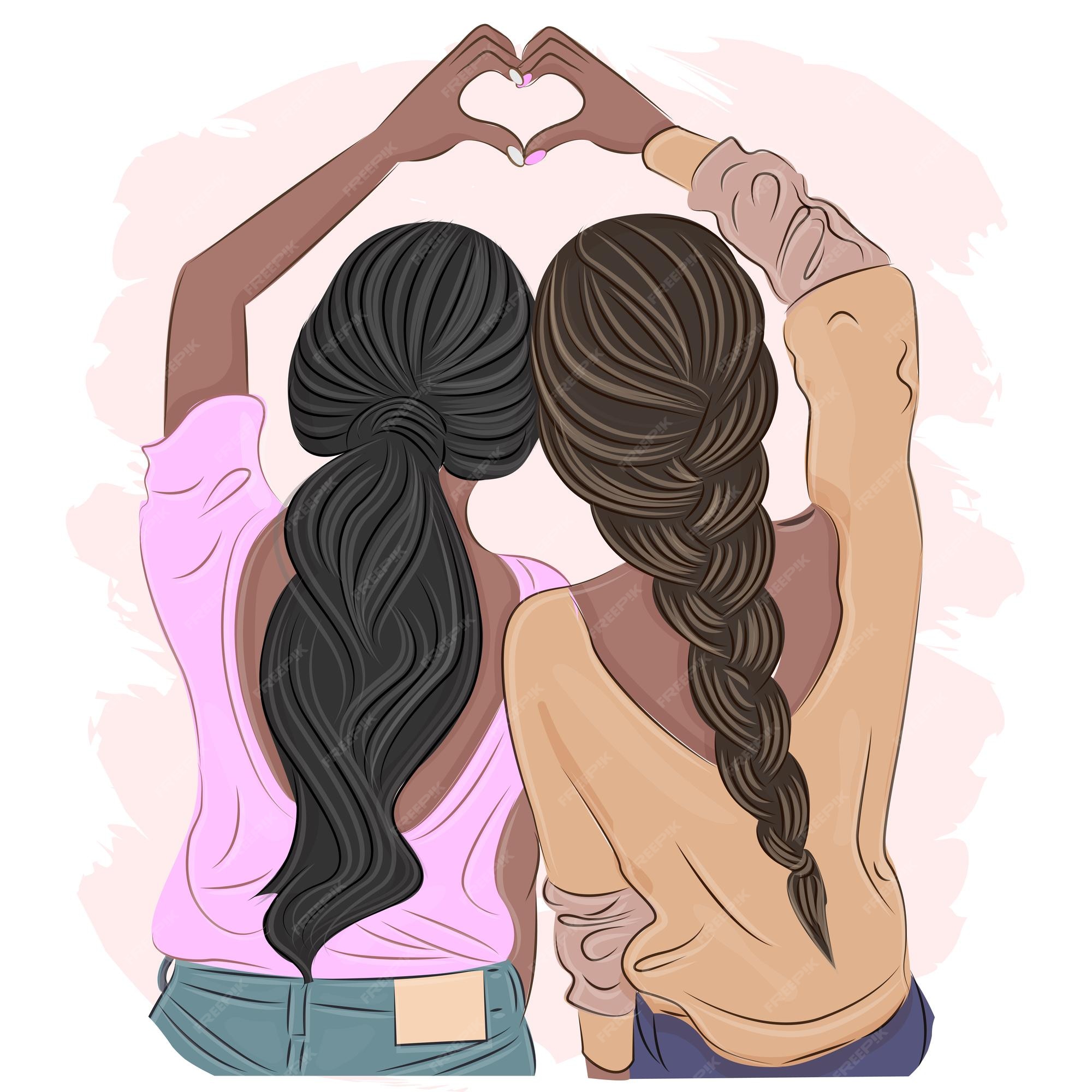 Duas mulheres formando coração ilustração, melhores amigas para sempre  Desktop Friendship Drawing, feminino, amor, coração, tartan png