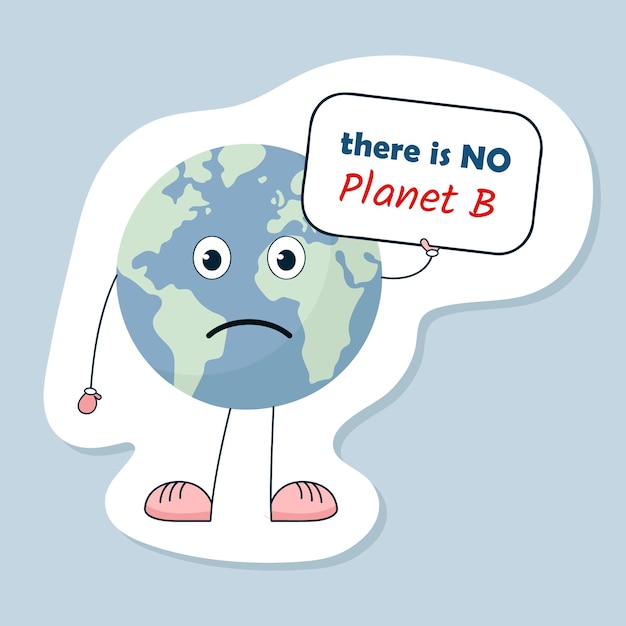 Vetor não há plano b planeta terra personagem de desenho animado com bandeira salvar a terra protesto vetor