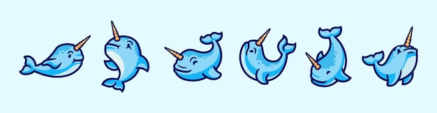 Vetor narwhal vector set coleção de personagens de desenhos animados