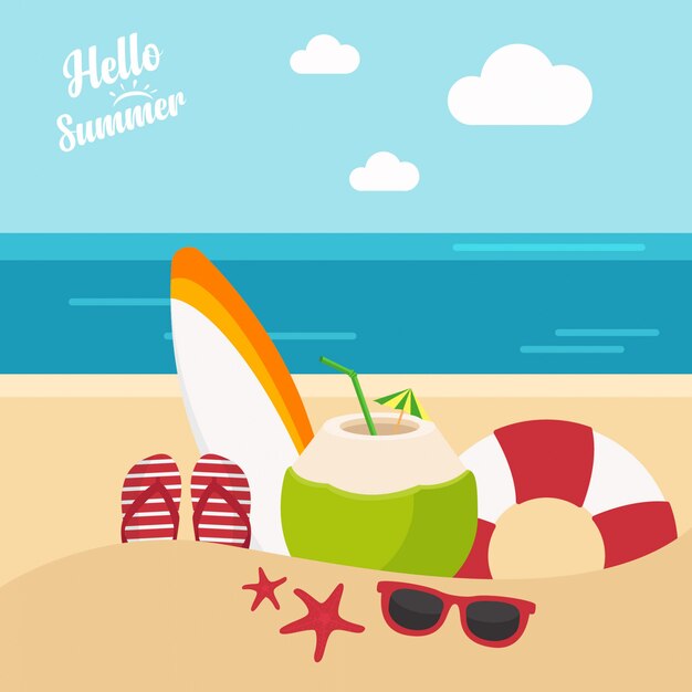 Nas férias de verão, modelo de férias de verão com acessórios de verão praia