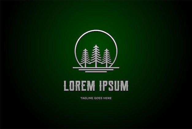 Nascer do sol Pôr do sol Lua Pinho Perene Cedro Cypress Larch Cichala árvore Floresta Lago Rio Logo Design Vector