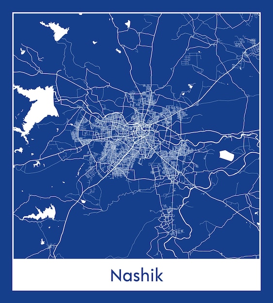 Vetor nashik índia ásia mapa da cidade ilustração vetorial de impressão azul