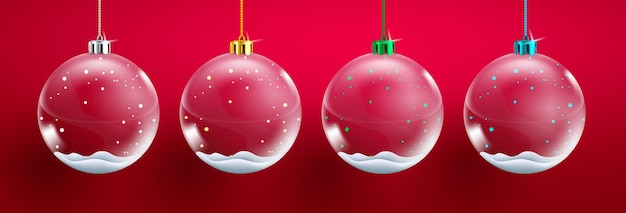 Natal bolas de cristal vector cenografia. bola de neve de natal pendurada coleção de decoração em vermelho.