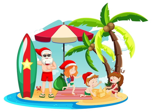 Natal de verão com Papai Noel e crianças