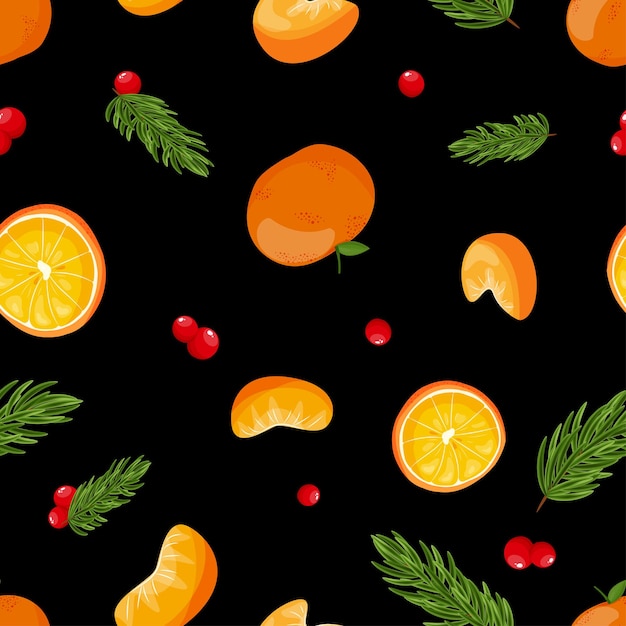 Natal e feliz ano novo sem costura padrão com frutas cítricas de natal