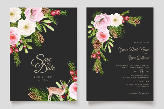 Natal elegante com flores e folhas de fundo