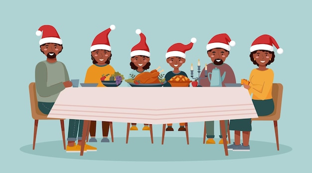 Vetor natal em família à mesa isolado2