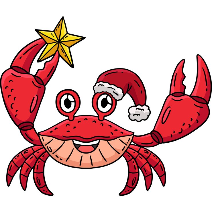 Vetor natal em julho caranguejo com chapéu de natal clipart