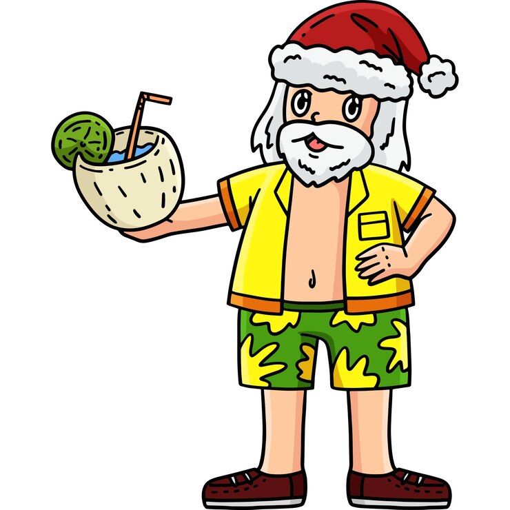 Vetor natal em julho santa bebida de coco clipart