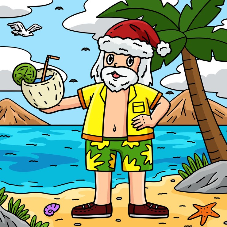 Vetor natal em julho santa bebida de coco colorida
