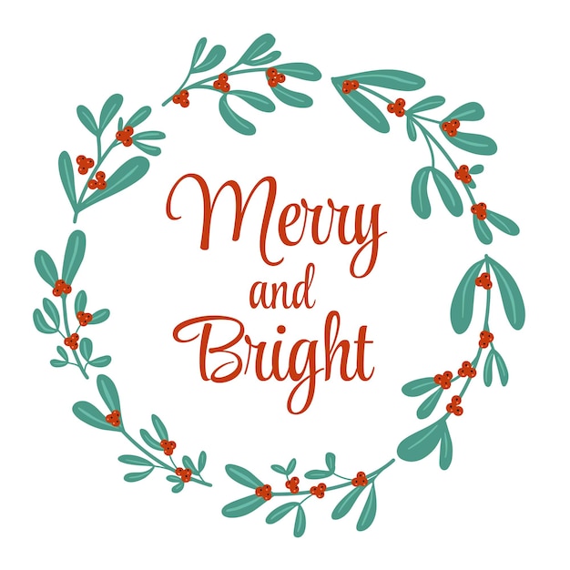 Natal inverno azevinho baga fofa grinalda simples estilo plano desenhado cartão alegre e brilhante